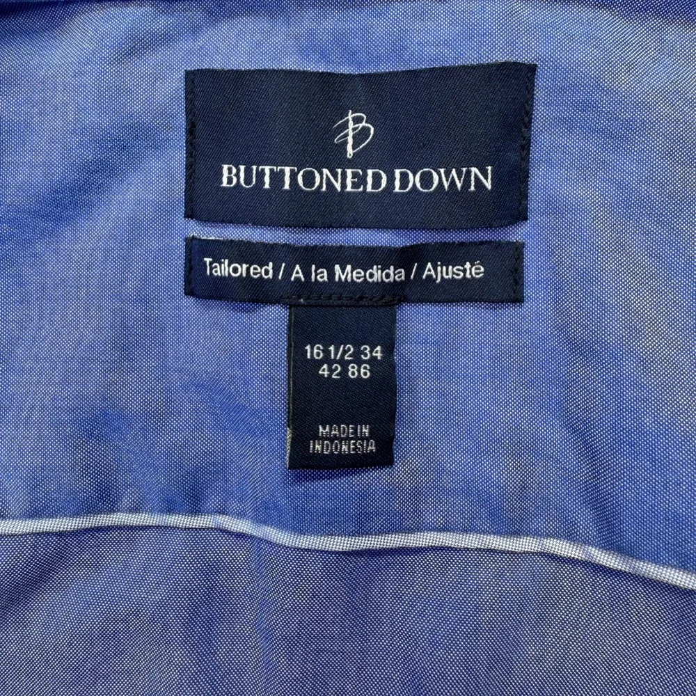 Buttoned Down Dress Shirt Mens 16.5 34 Tailored Fit Blue Cotton Solid LS